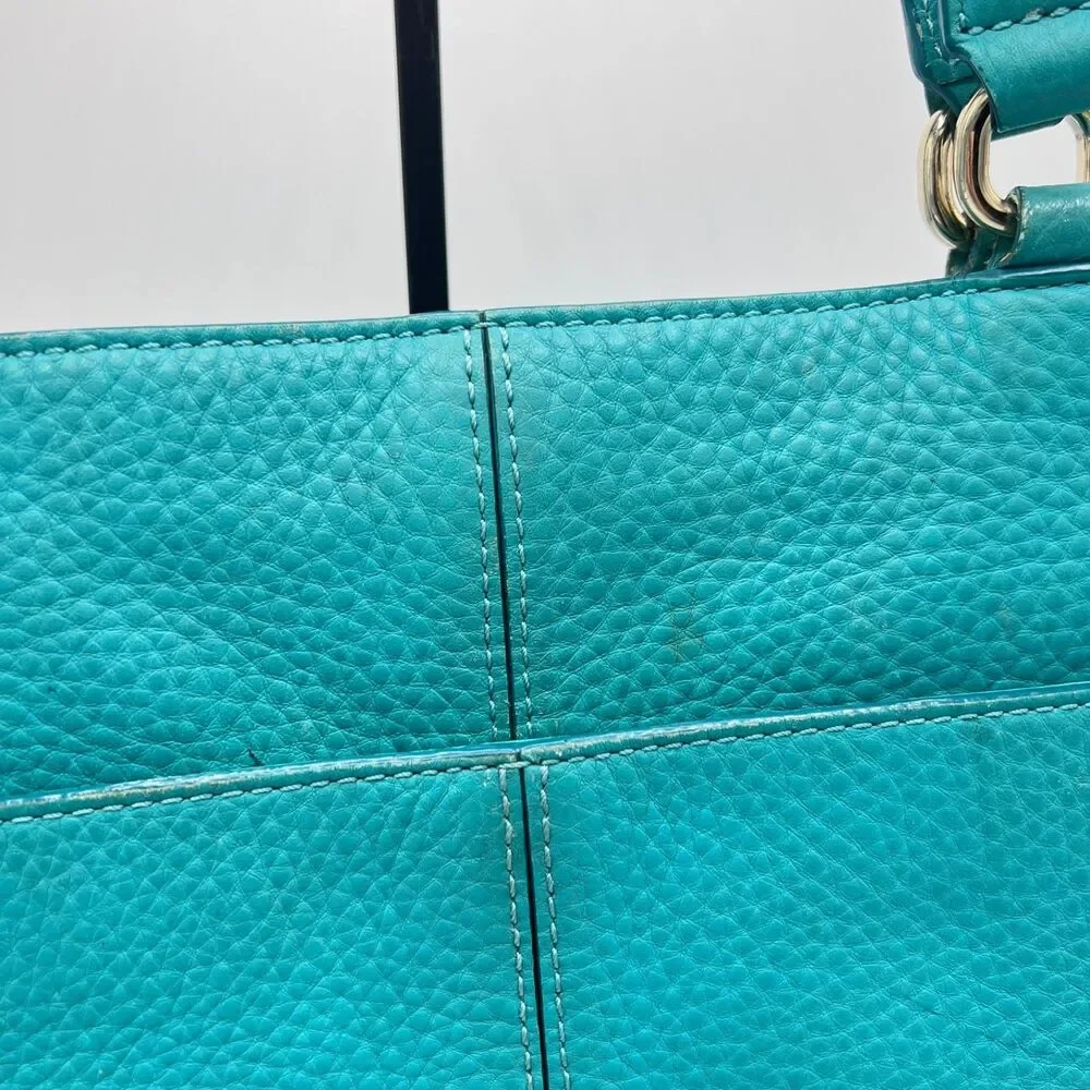 Cole Haan Pebbled Leather North South Large Tote Shoulder Bag Turquoise